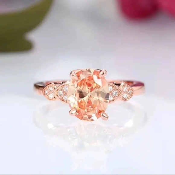 Elegant Rose Gold Morganite and Zircon Ring - Picture 2 of 6